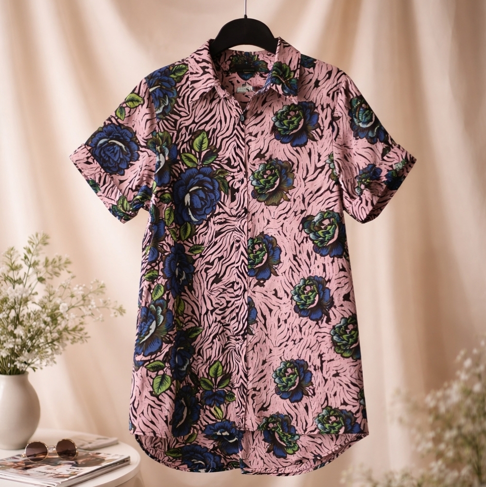 Ray Darten Pink And Blue Zip Front Dress With Pockets XL